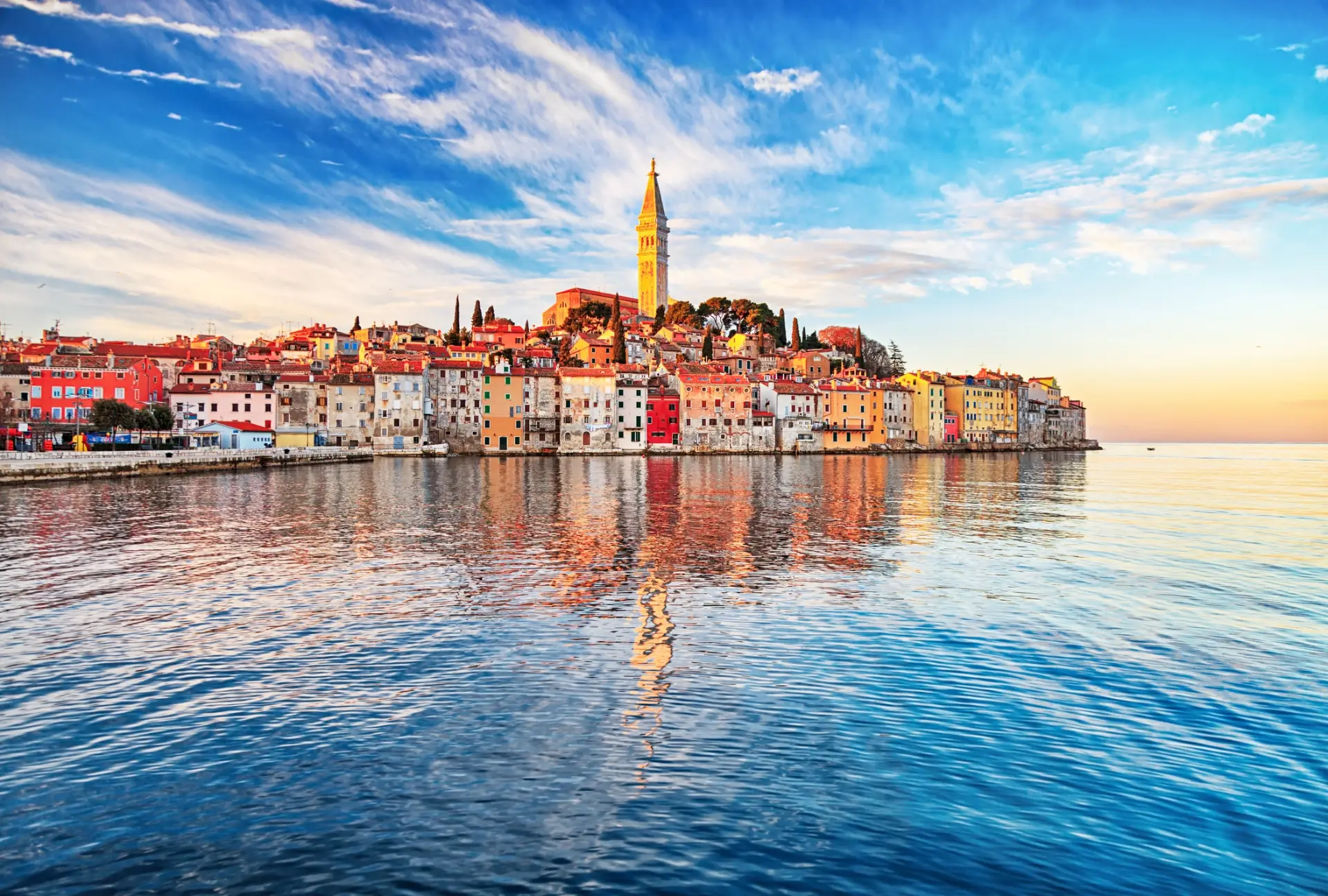 Colorful waterfront of Rovinj, one of Istria’s most charming towns for team-building weekends and corporate retreats.
