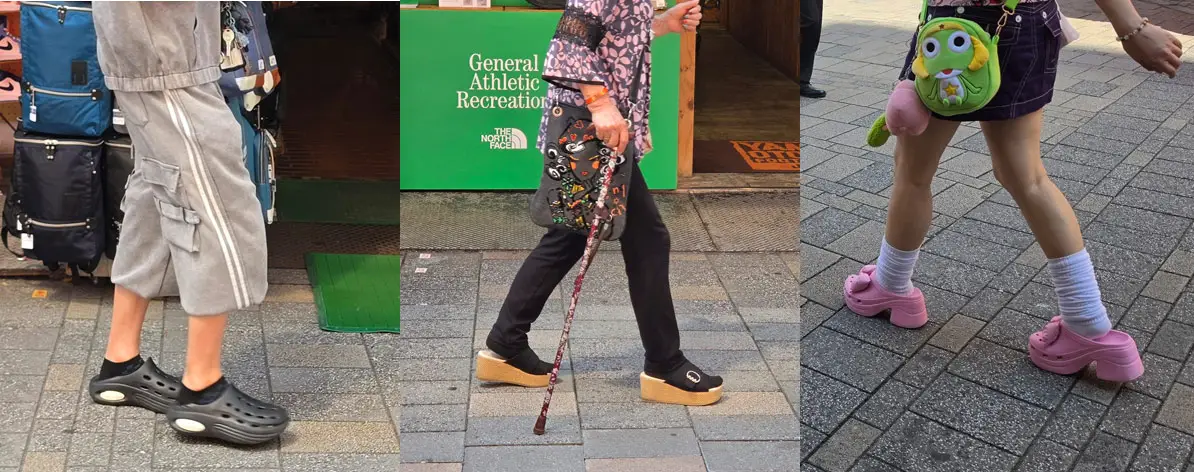 Japonci nosijo sandale, natikače in crocse z nogavicami, kar je del vsakdanjega bontona in kulture oblačenja.