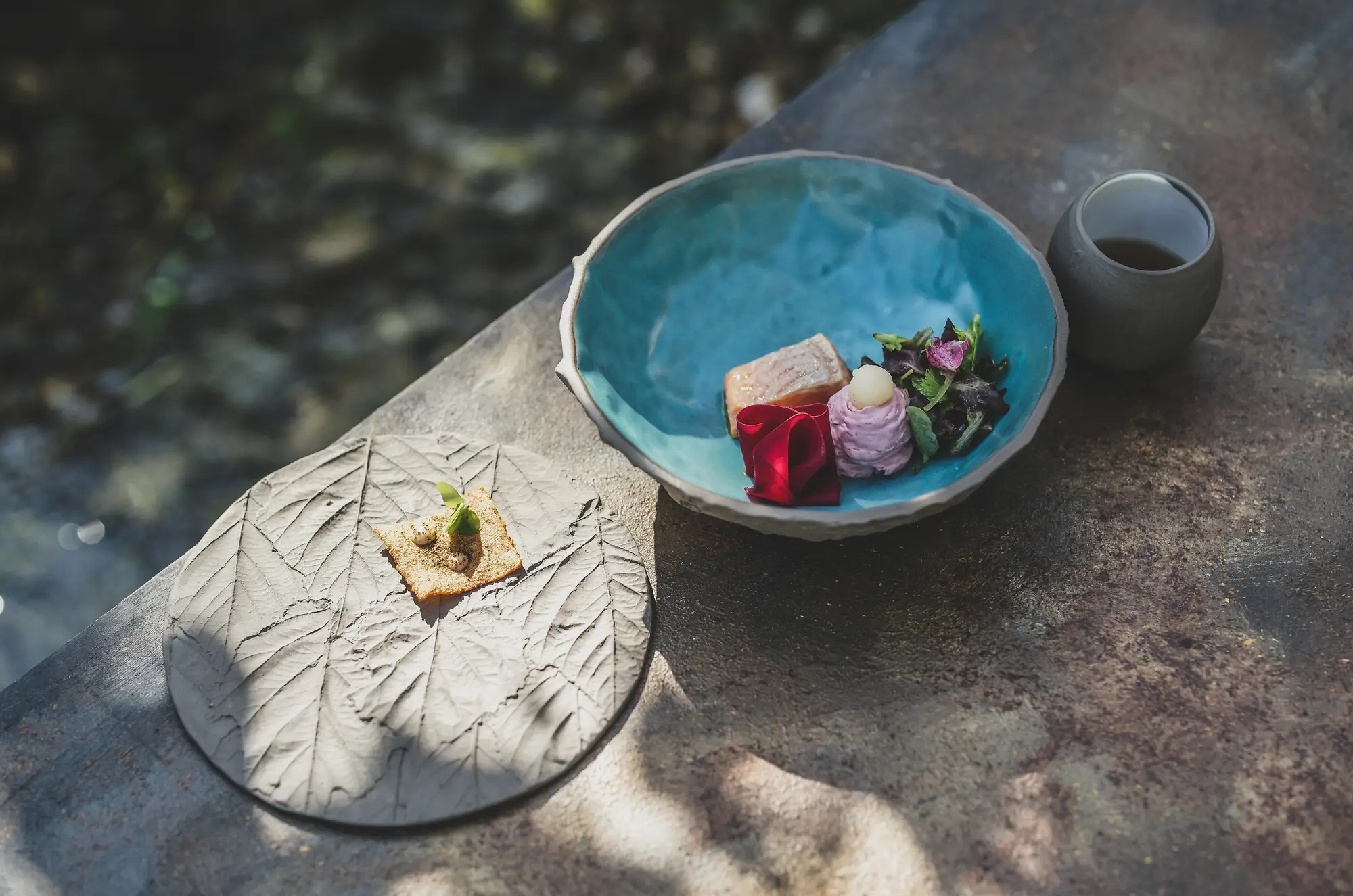Artfully plated fine dining dish made by Ana Roš with local Slovenian ingredients in a Michelin-starred restaurant.