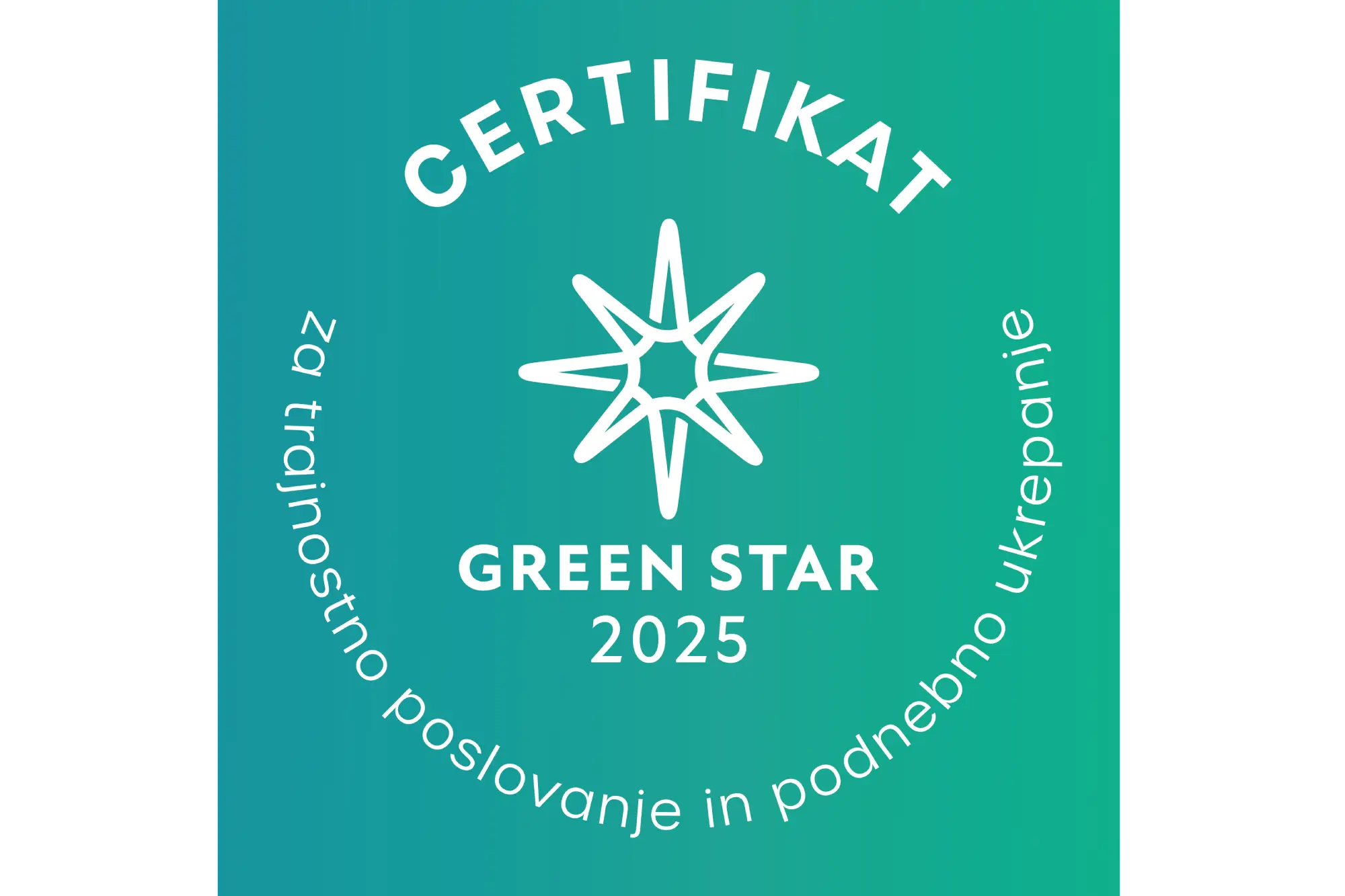 Certifikat Green Star 2025 za trajnostno poslovanje in podnebno ukrepanje