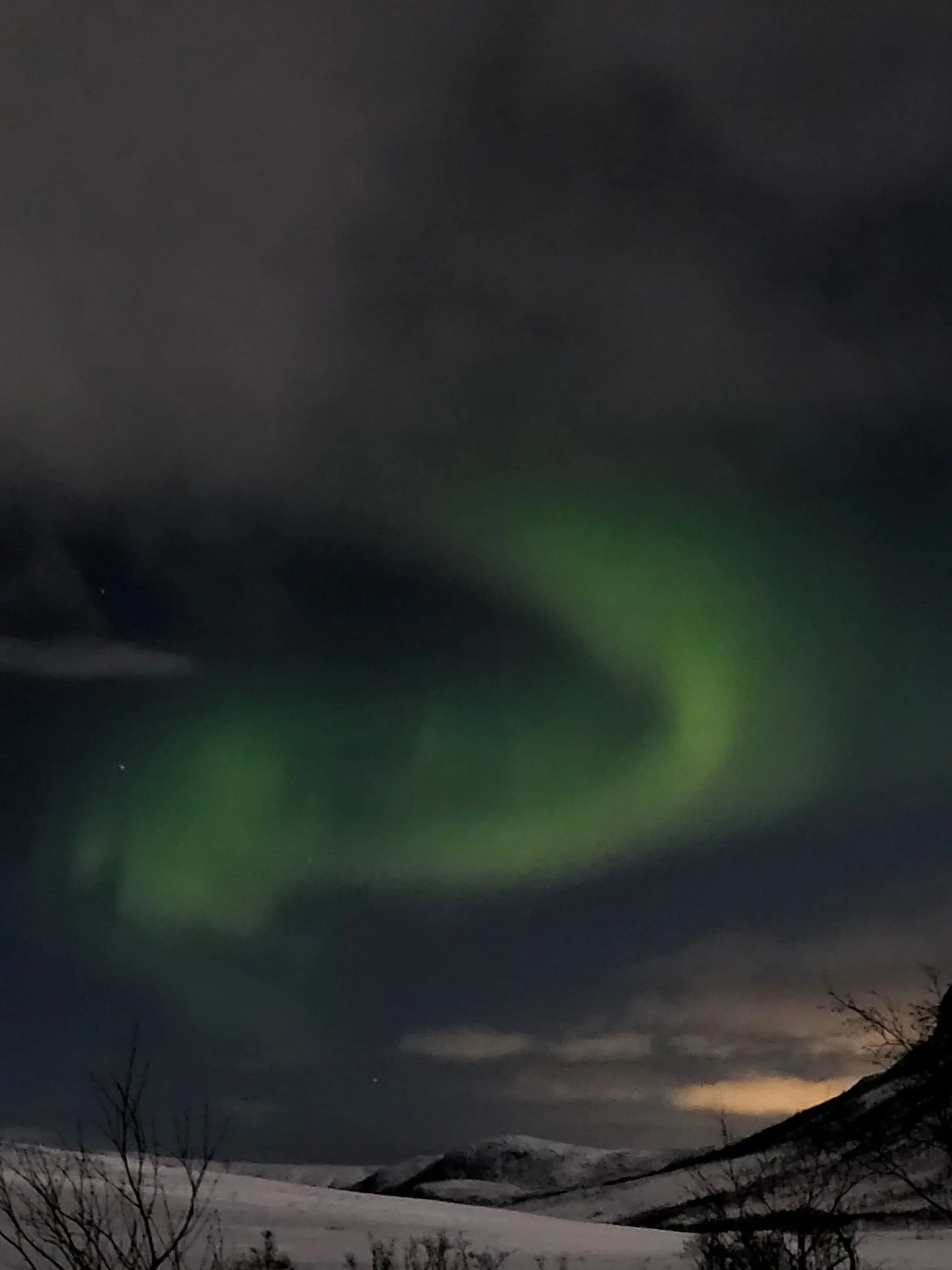 Zeleni severni sij, ki valovi nad zasneženo pokrajino severne Norveške